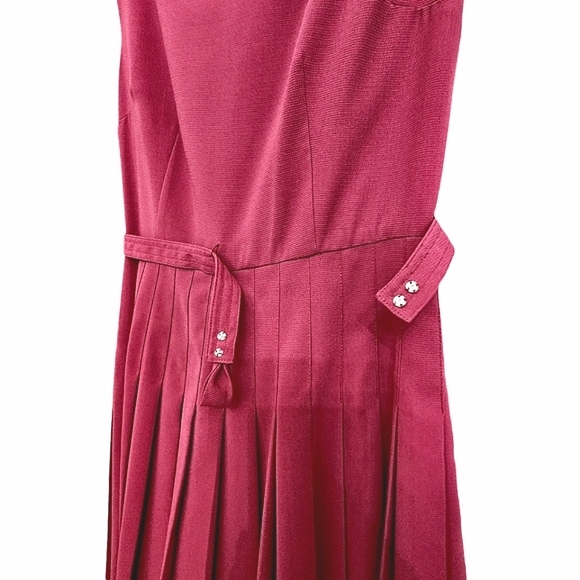 Nwt David Warren Retro Inspired Magenta Sleeveless Pleated Skirt/,Bow Belt Dress - Picture 8 of 17